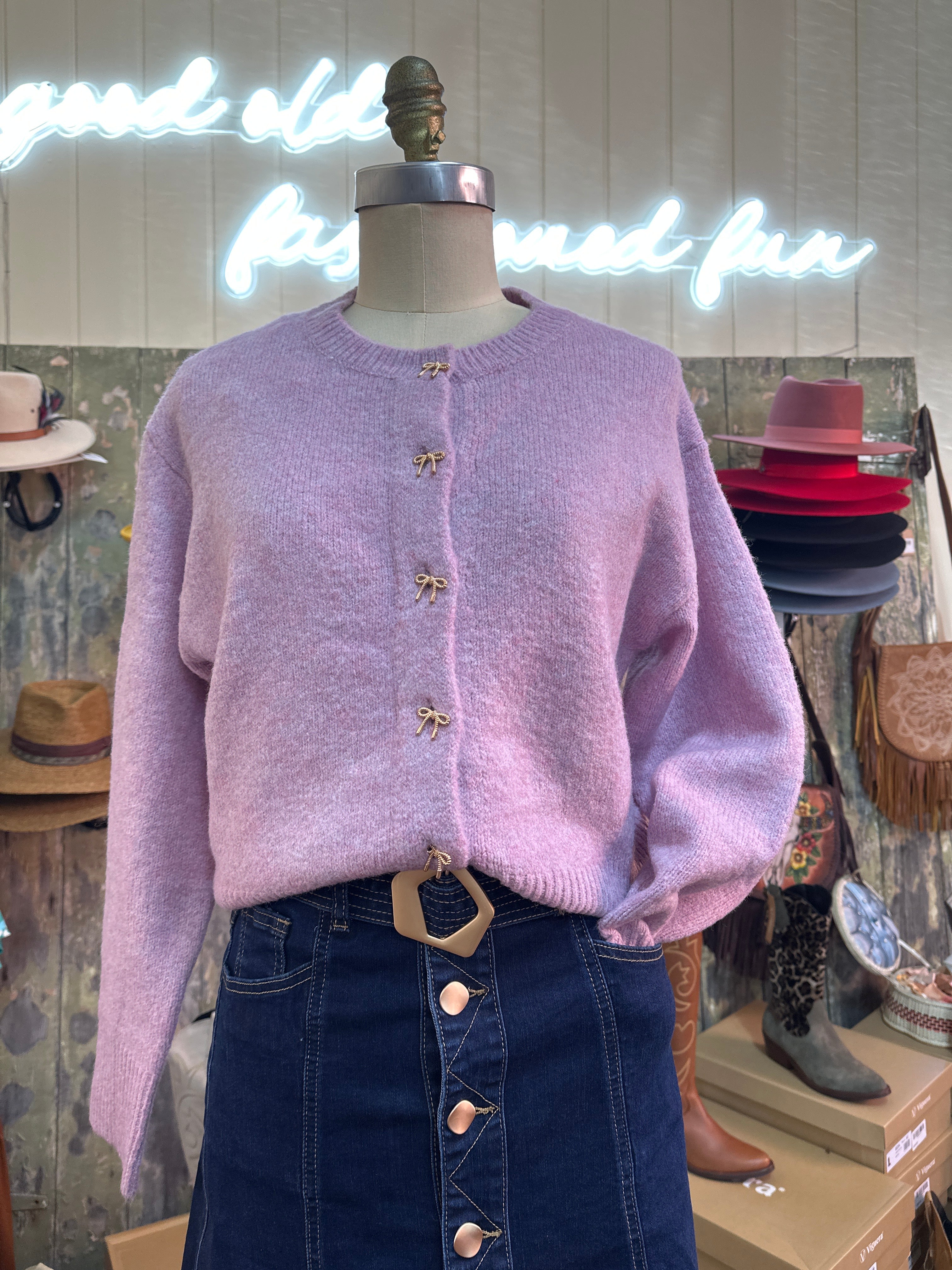Fria Ribbon Bow Button Cardigan
