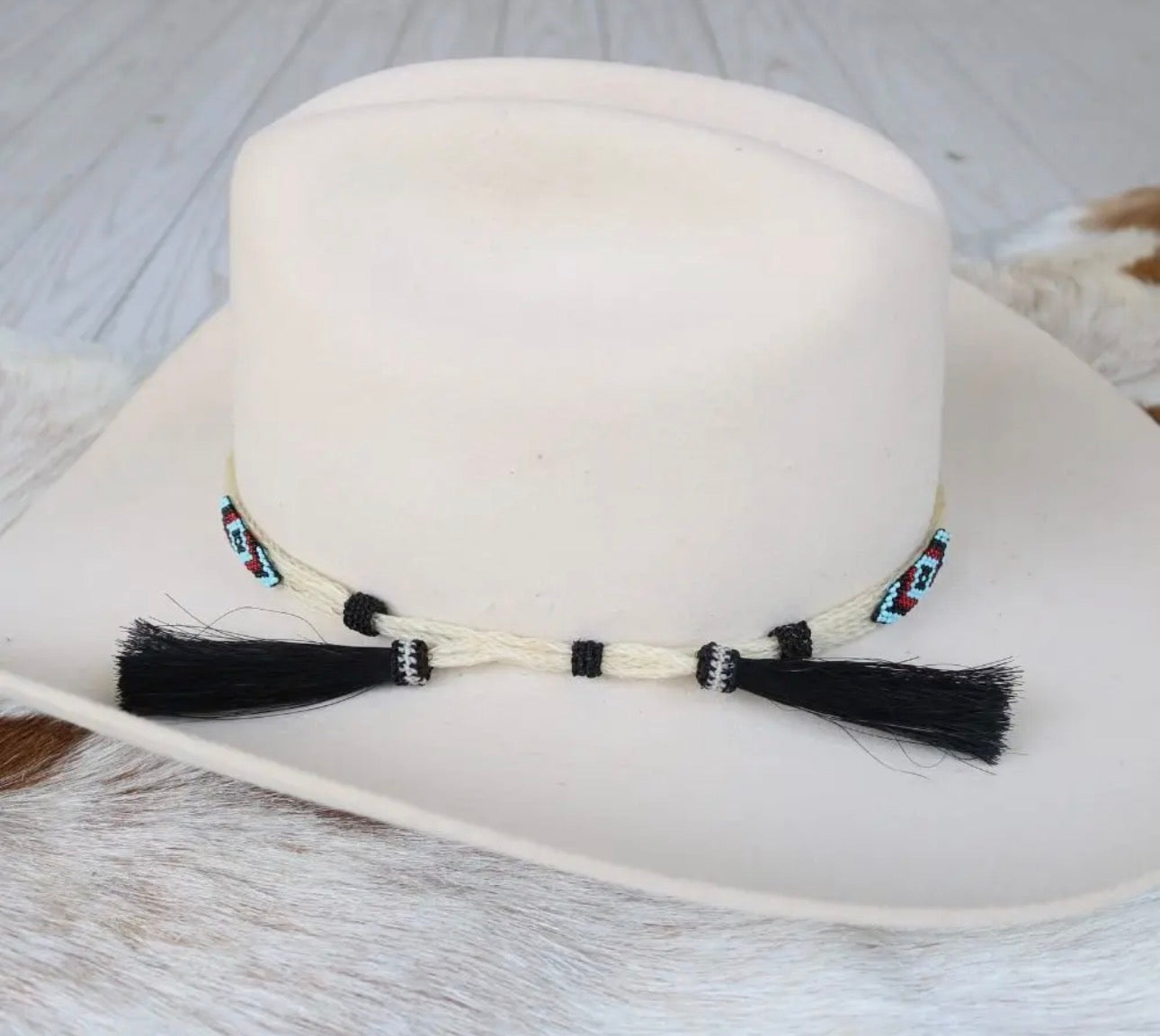 Five strand beaded genuine horse hair hat band