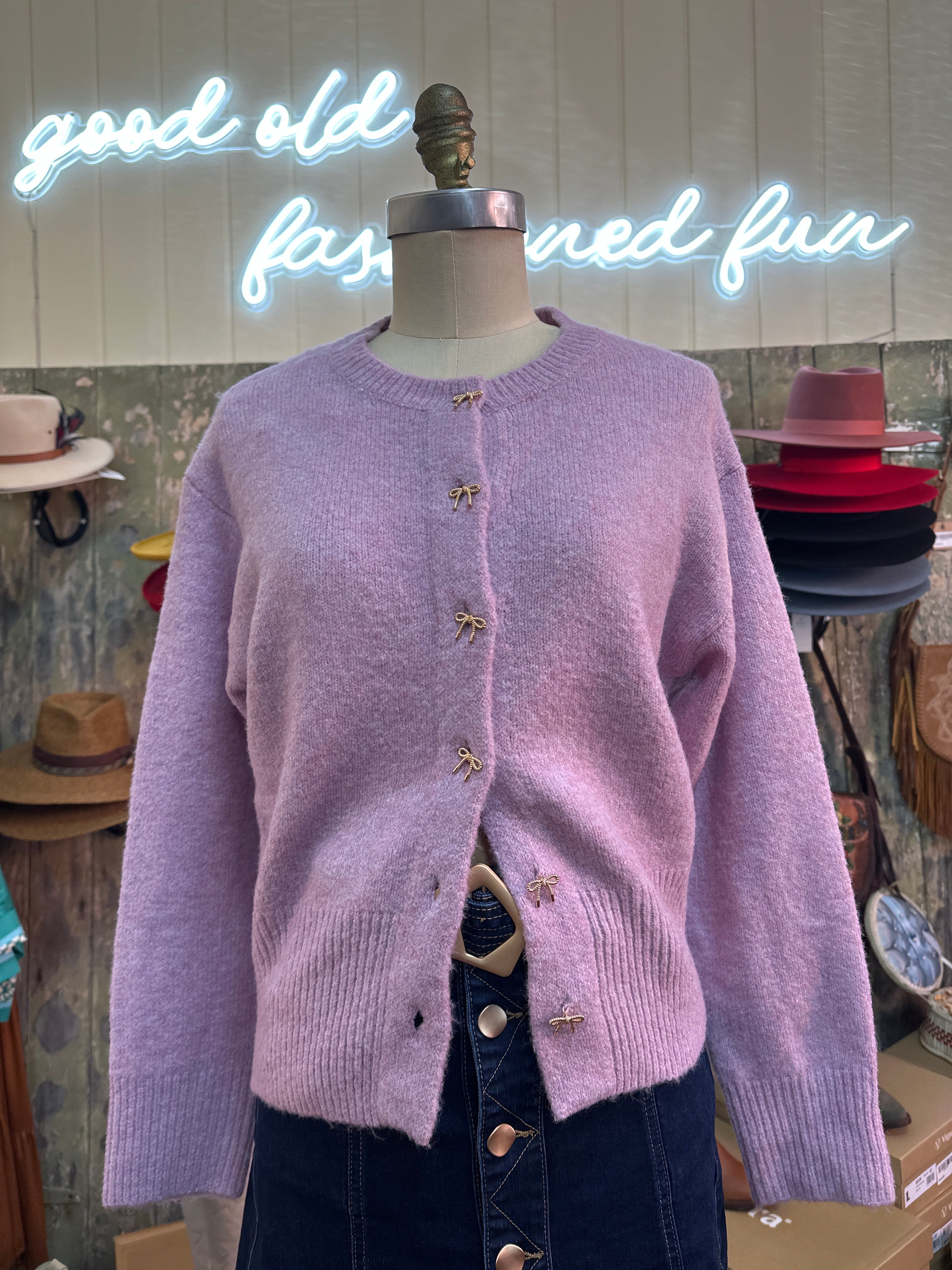 Fria Ribbon Bow Button Cardigan