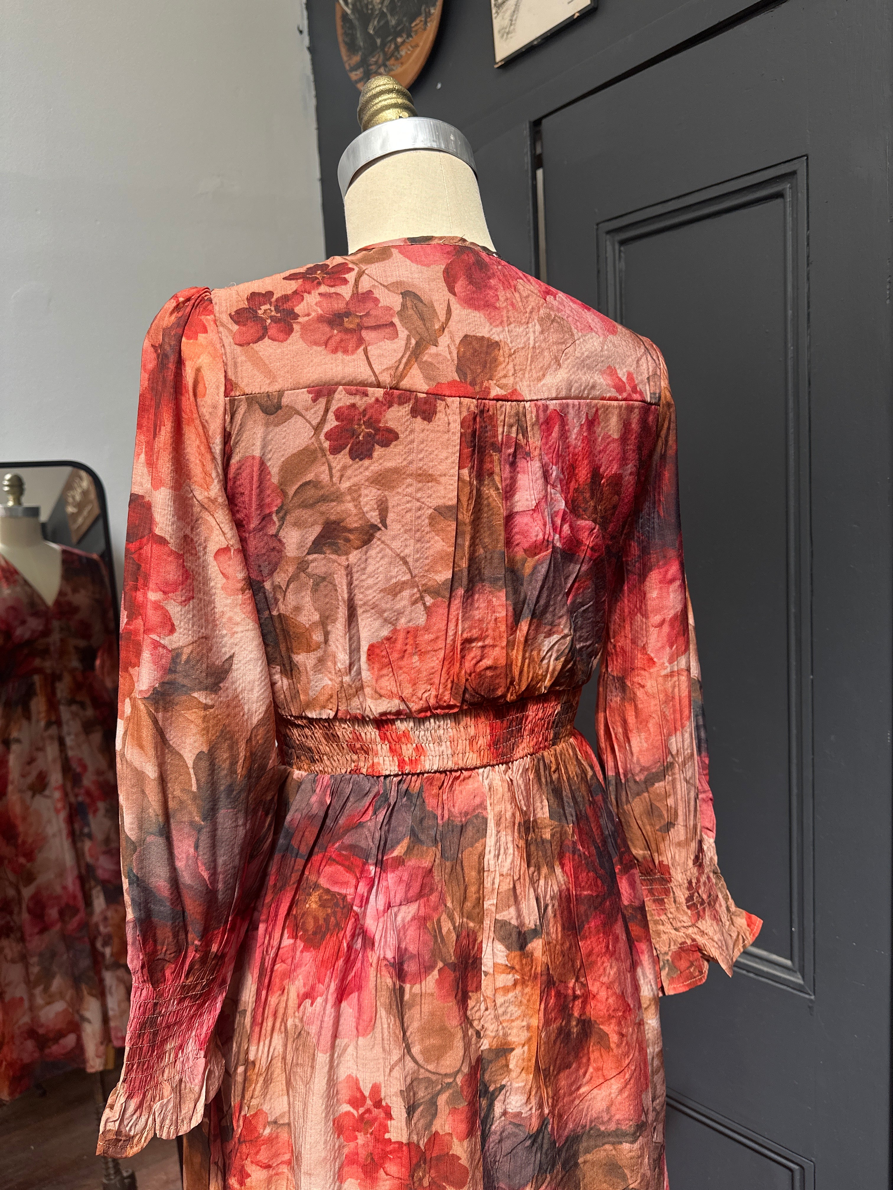 Fria Vintage Peony Button Thru Middi Dress