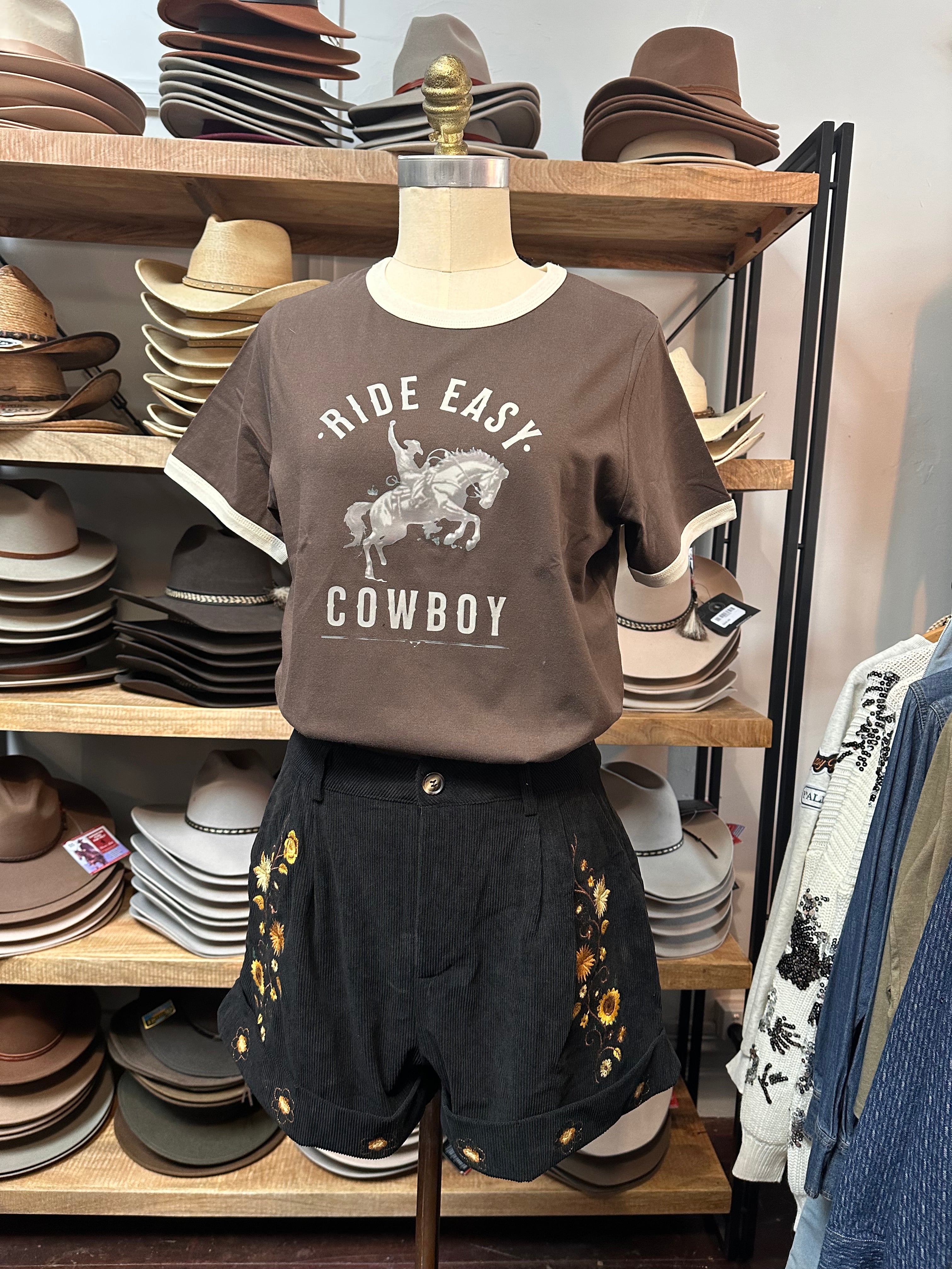 Cord Black Floral Embroidery Short