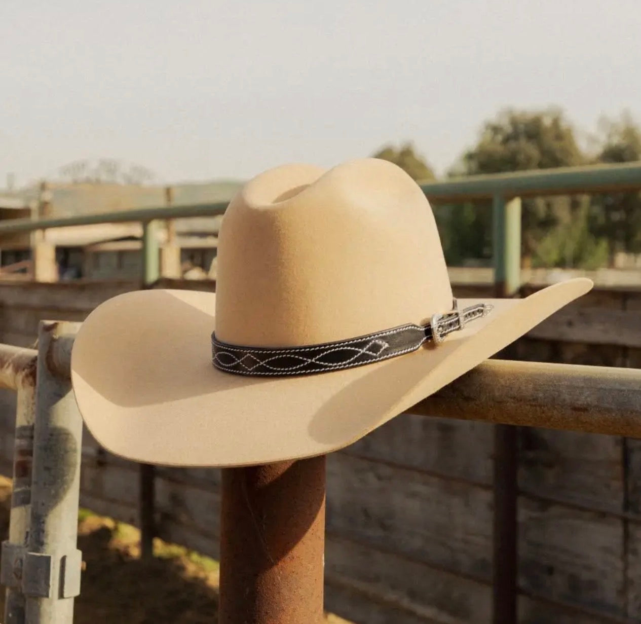 Black Leather Boot Stitch Hat Band