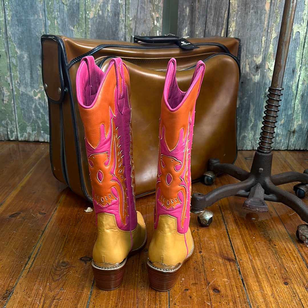 Urban Dust Eagle Cowgirl Boots Orange and Pink