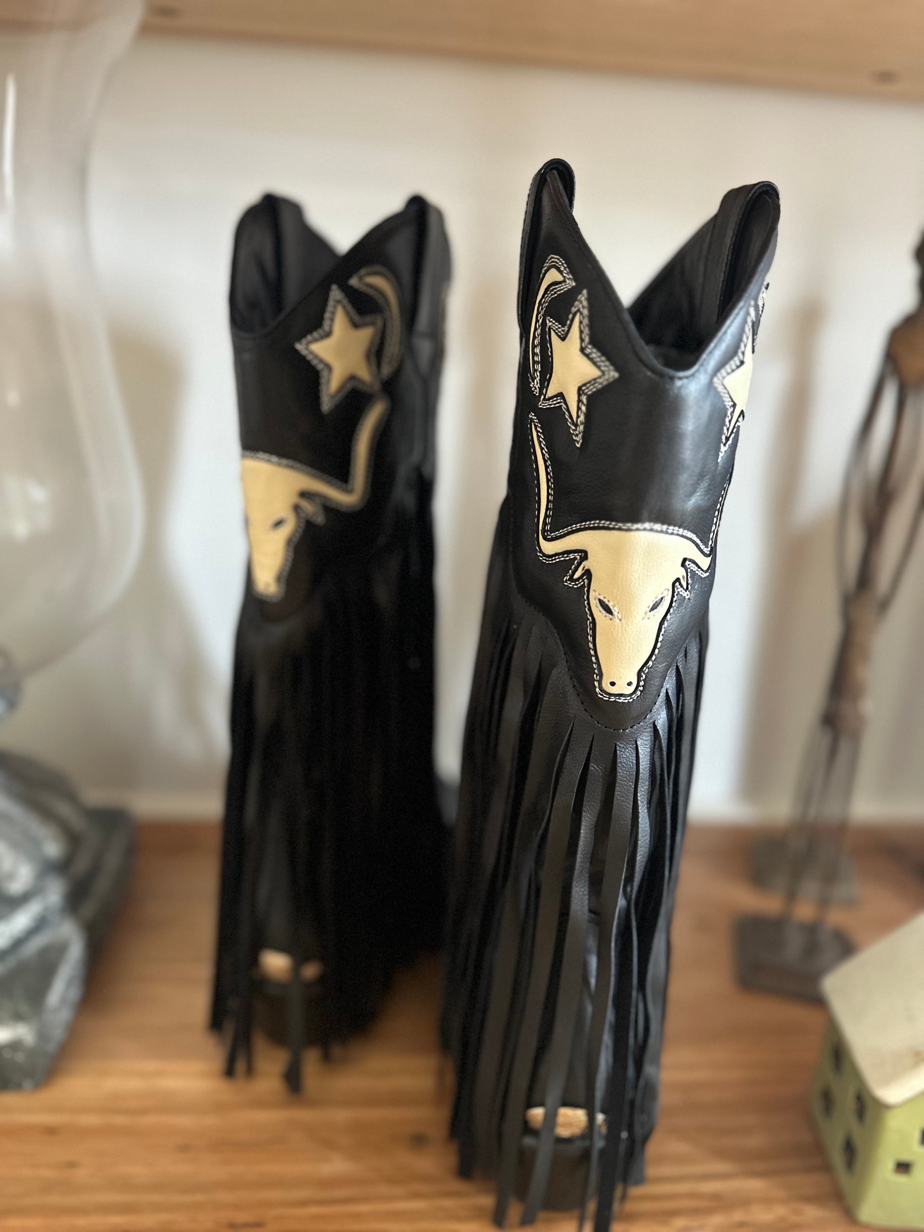 Fringe Detail Longhorn & Star Cowgirl Boots