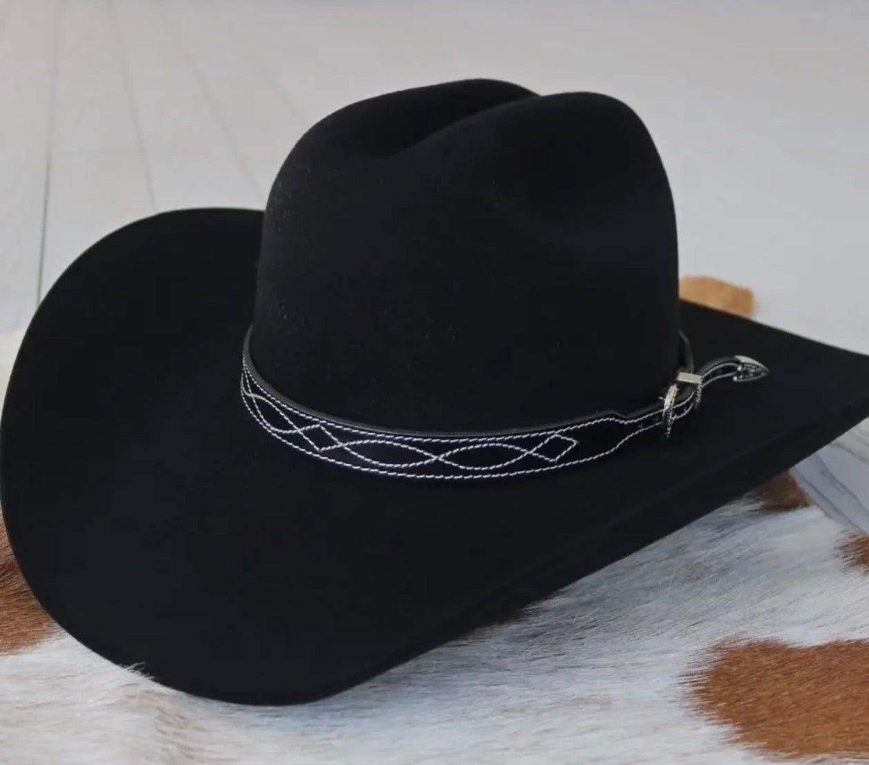 Black Leather Boot Stitch Hat Band