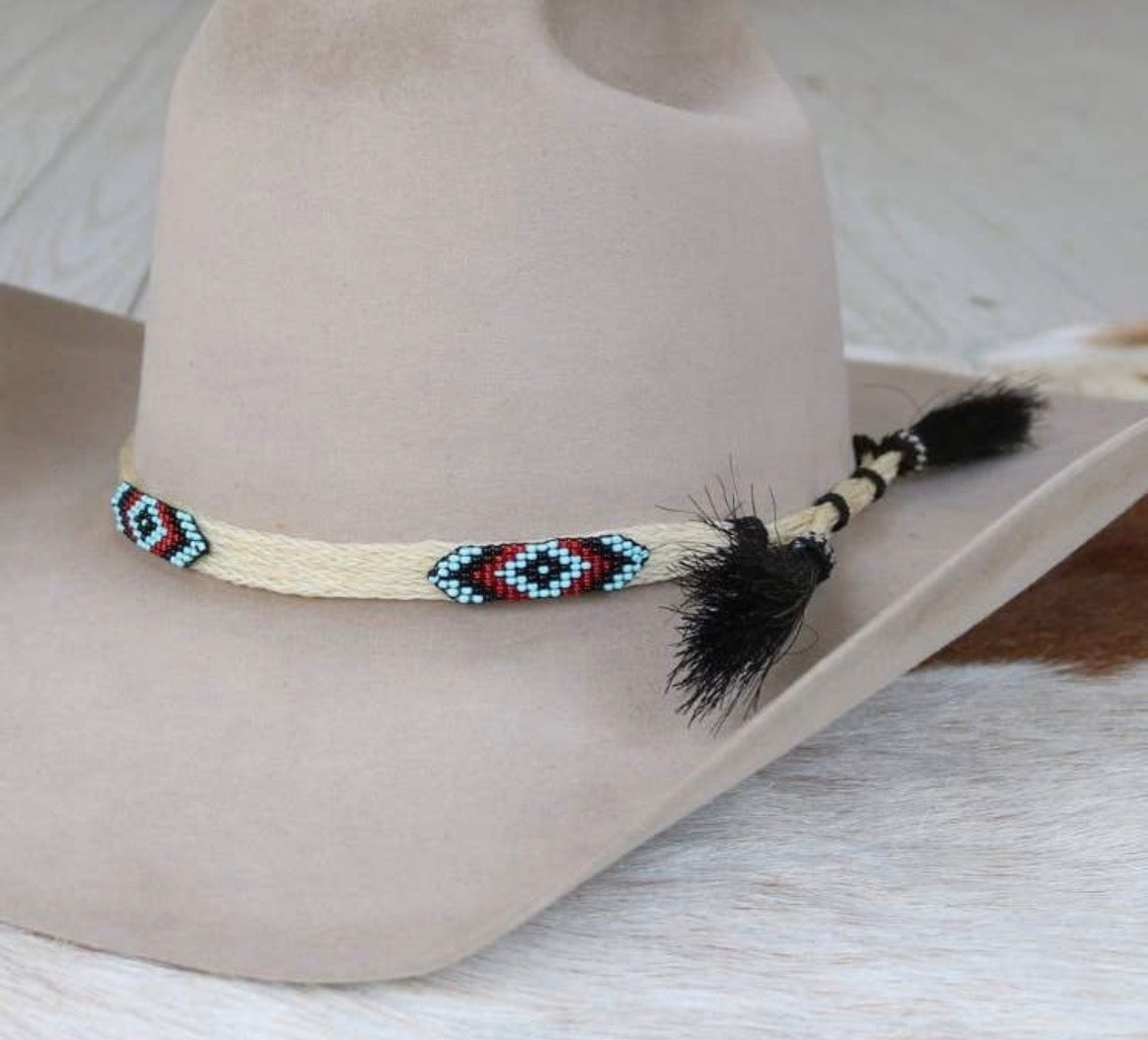 Five strand beaded genuine horse hair hat band