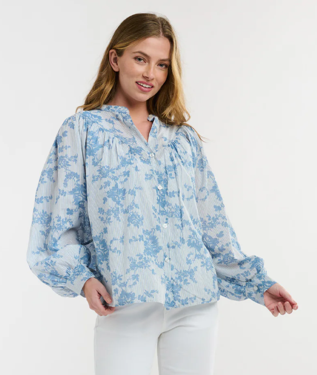 Italian Star Sybil Blouse Light Blue Flowers