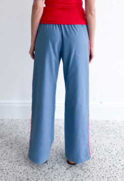 FRIA WASHED DENIM SIDE TAPE DETAIL PANTS