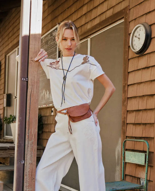 Blue B Embroidered Shoulder Western Yoke T-Shirt