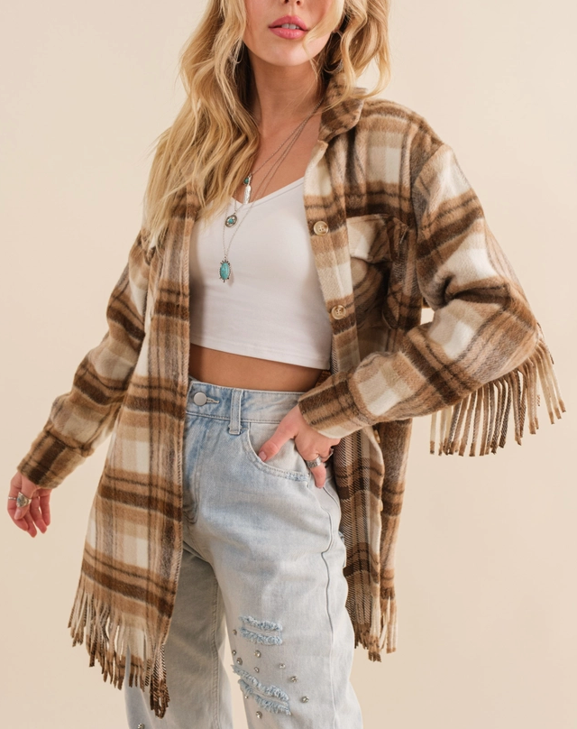 Blue B Fringe Plaid Shacket