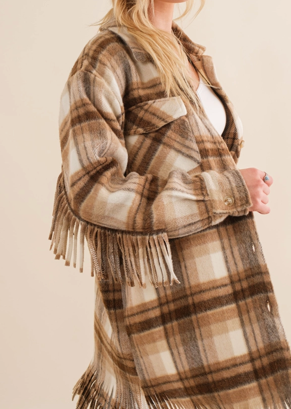 Blue B Fringe Plaid Shacket
