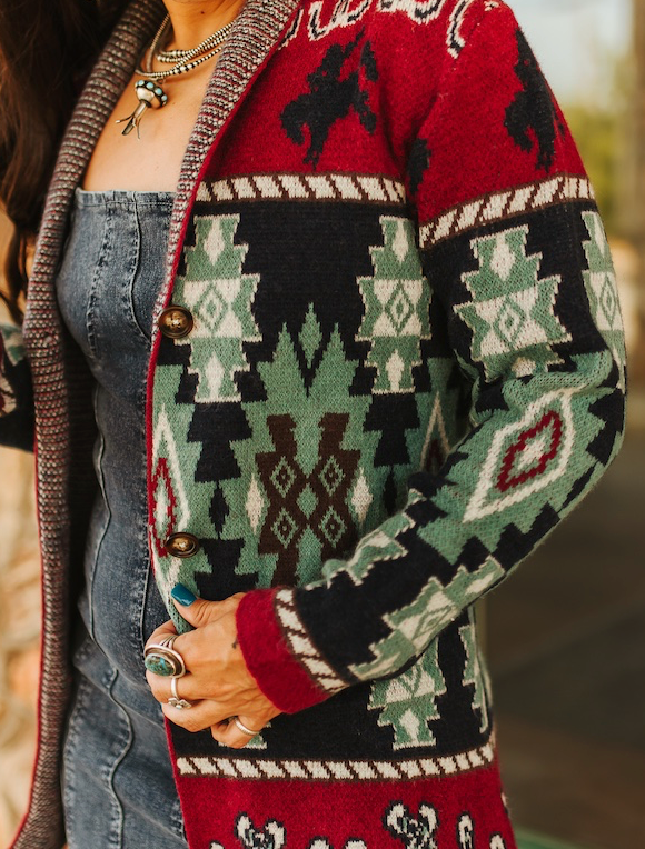 Lucky Multi Coloured Aztec and Horse Shoe Cardigan