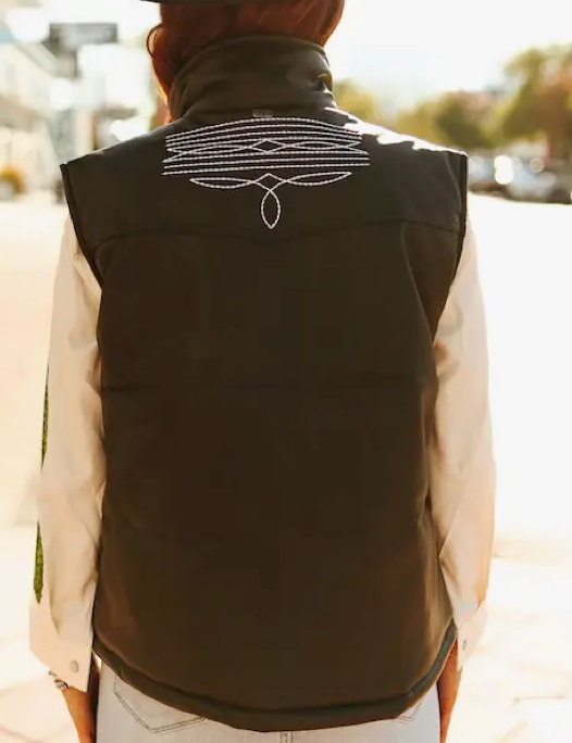 Lucky olive Quilt faux leather puffer vest
