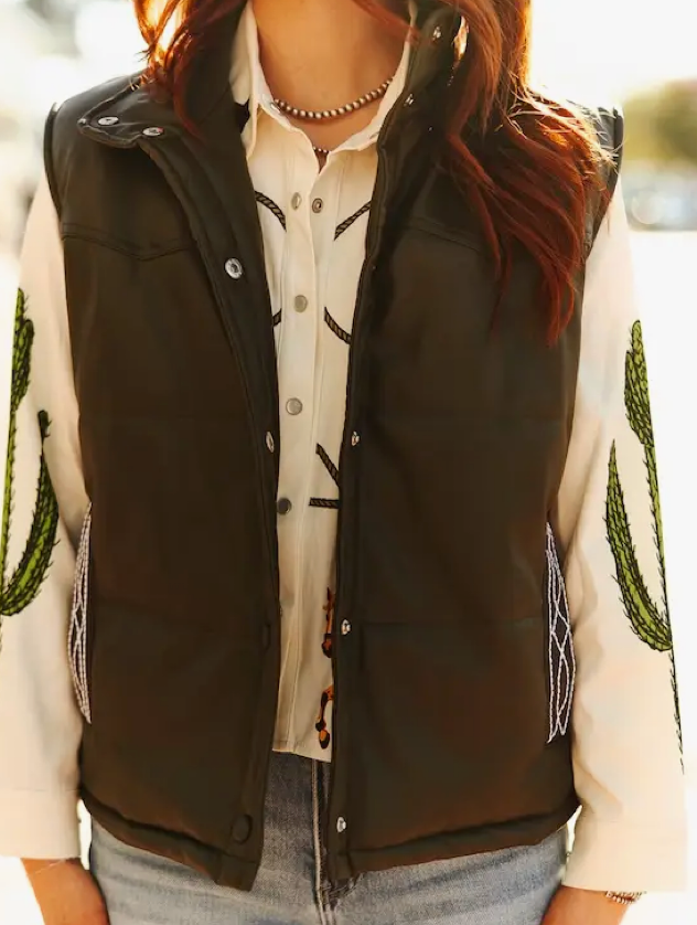 Lucky olive Quilt faux leather puffer vest