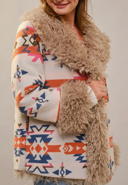 Blue B Aztec Faux Fur Shacket