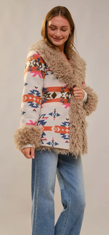 Blue B Aztec Faux Fur Shacket