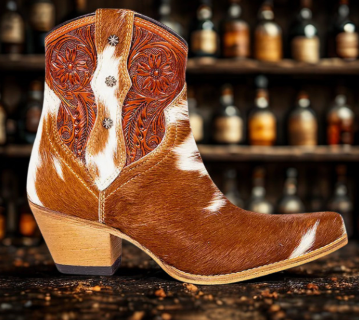 Callie Cowhide Western Ankle Boot