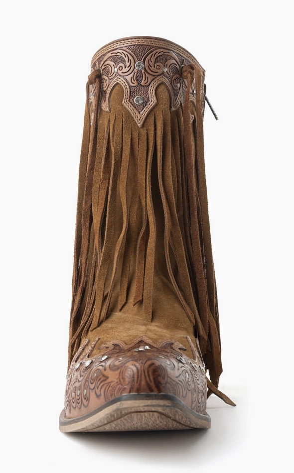 Goldrush Gleam Fringed Hand tooled Leather Ankle Boots