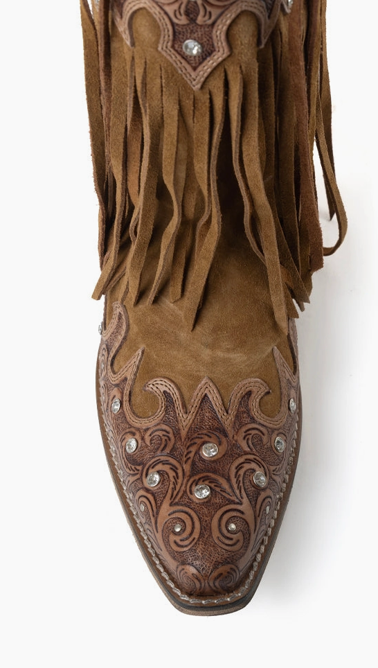Goldrush Gleam Fringed Hand tooled Leather Ankle Boots