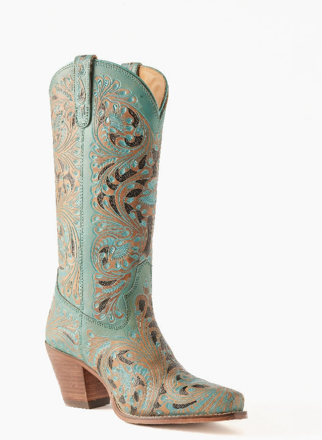 Turquoise Gem Hand Tooled Cowgirl Boots