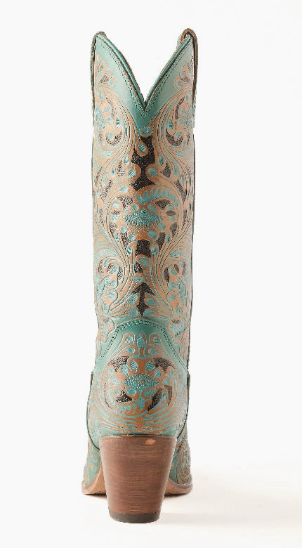 Turquoise Gem Hand Tooled Cowgirl Boots