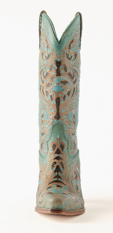 Turquoise Gem Hand Tooled Cowgirl Boots