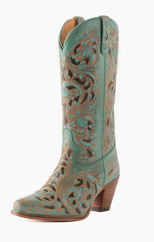Turquoise Gem Hand Tooled Cowgirl Boots