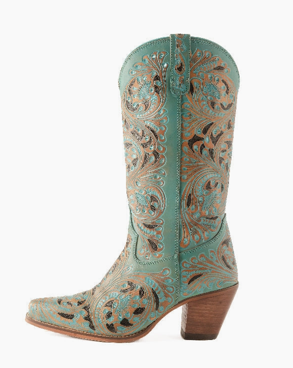 Turquoise Gem Hand Tooled Cowgirl Boots