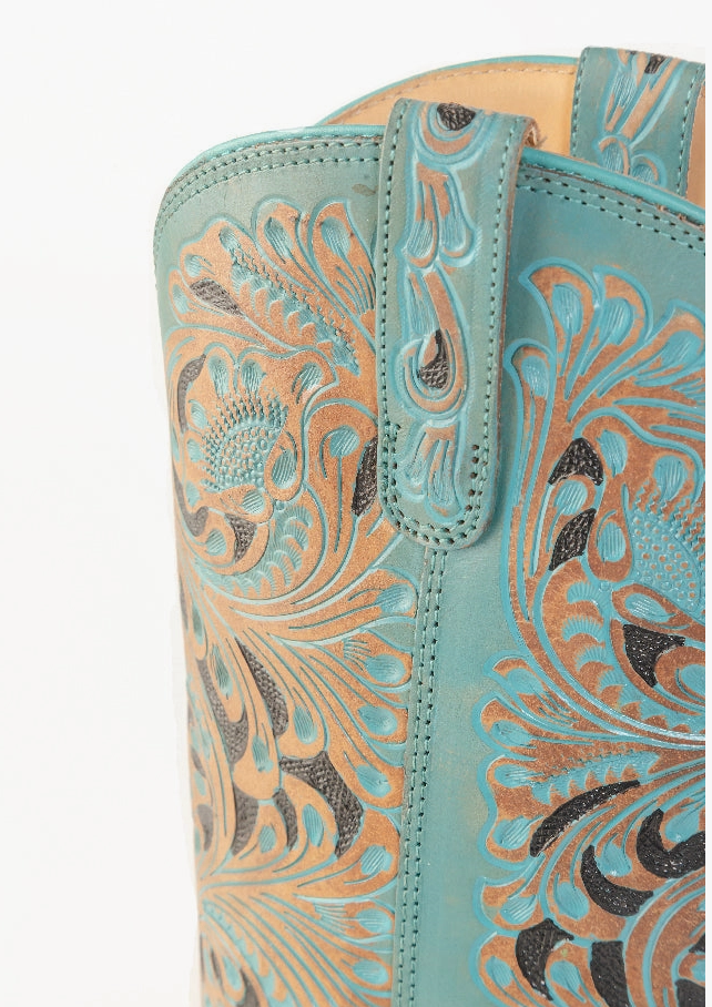 Turquoise Gem Hand Tooled Cowgirl Boots