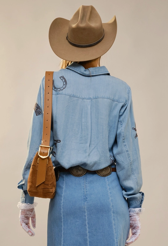 Blue B Western Embroided Snap Button Denim Shirt
