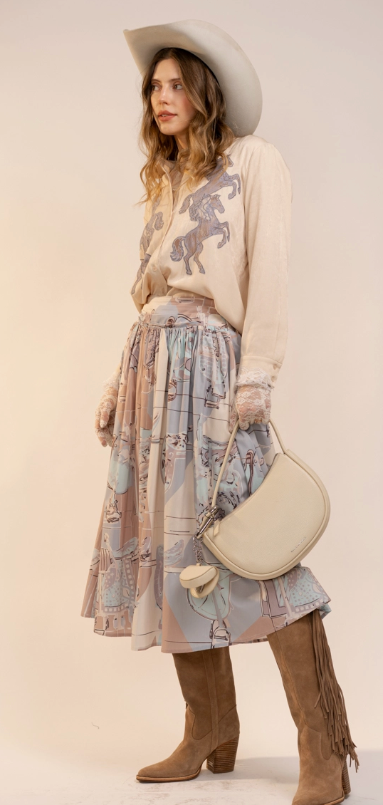 Blue B Horse Lace Embroided Cut Out Button Blouse