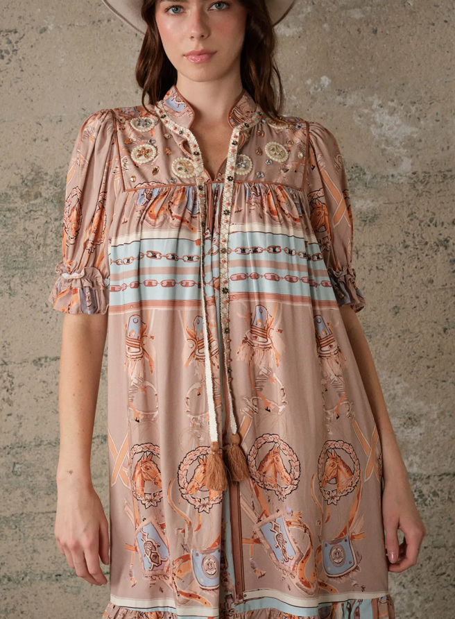 Blue B Western Scarf Print Babydoll Dress