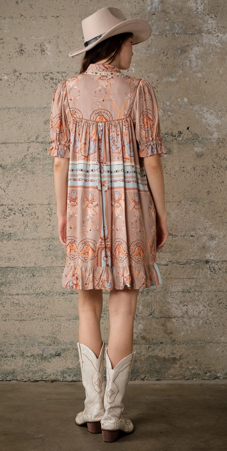 Blue B Western Scarf Print Babydoll Dress
