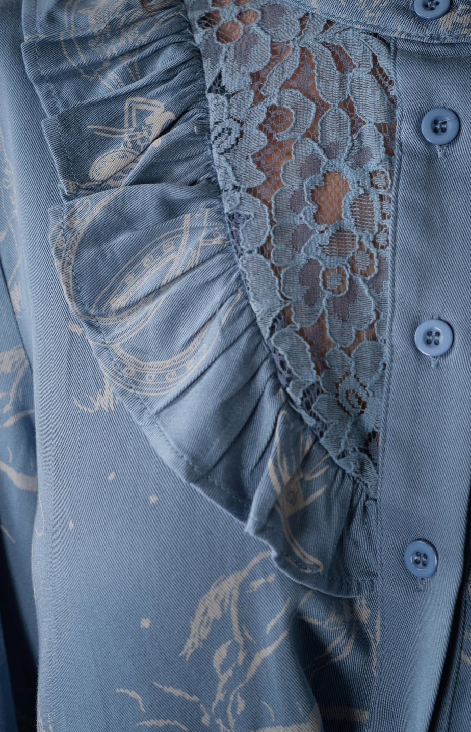 Blue B Western Print Lace Ruffle Blouse
