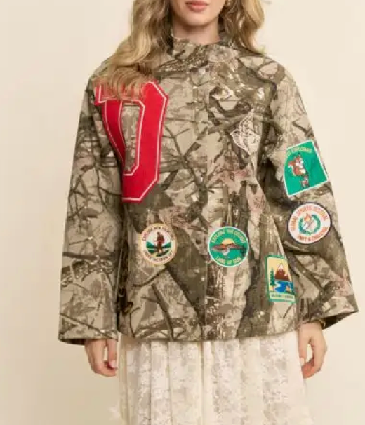 Davi Camo Patch Detail Snap Front Jacket