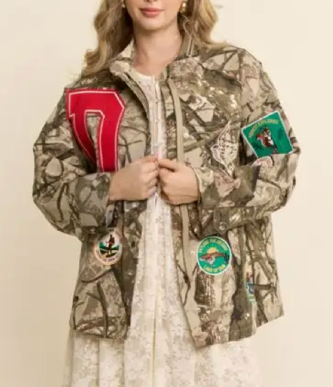Davi Camo Patch Detail Snap Front Jacket