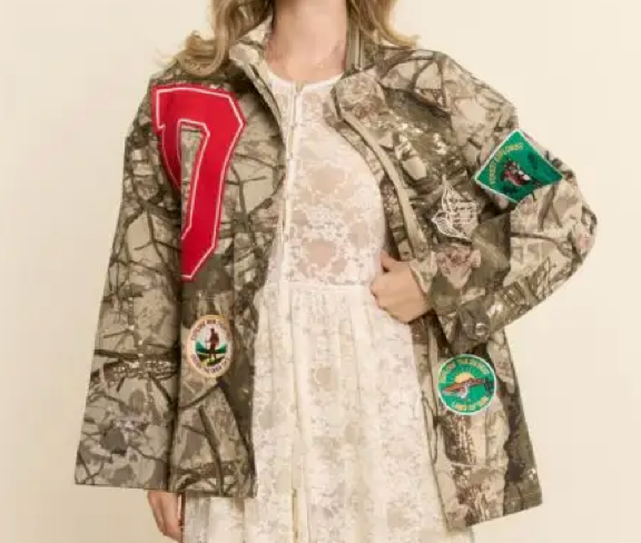 Davi Camo Patch Detail Snap Front Jacket