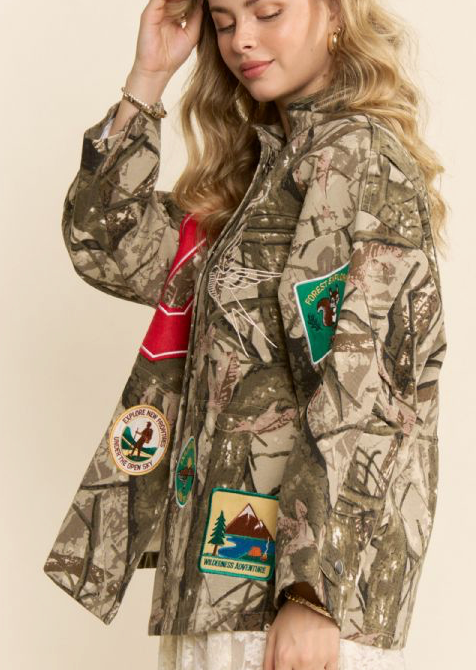 Davi Camo Patch Detail Snap Front Jacket