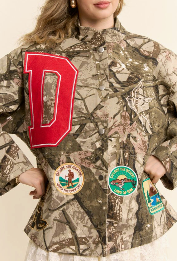 Davi Camo Patch Detail Snap Front Jacket